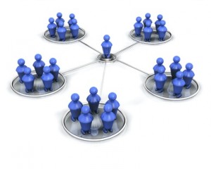 Réseau social 3D bleu