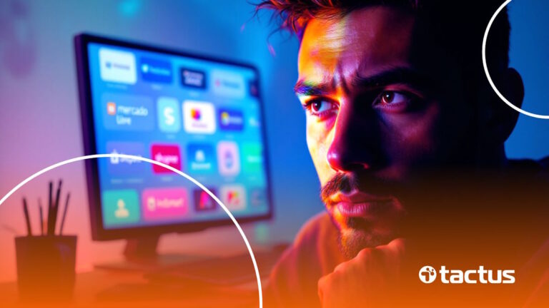 Empreendedor digital em dúvida sobre vender com CPF na internet, com plataformas online refletindo em seu rosto, contrastando oportunidades e riscos, e documentos fiscais ao fundo.